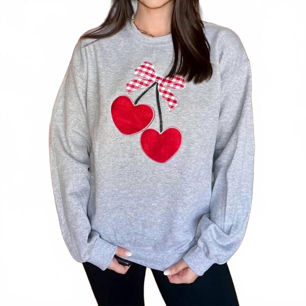 NEW SOUTHERN BELLE valentine heart cherries sweatshirt in grey